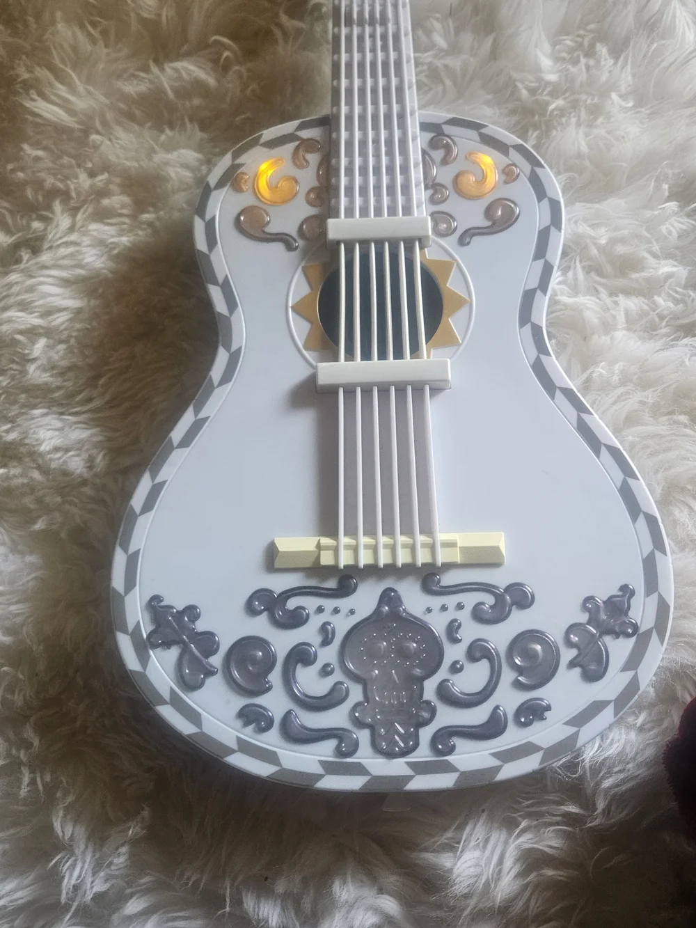 Disney Pixar Coco Interactive Kids Decorative White Toy Guitar with Gray Accents